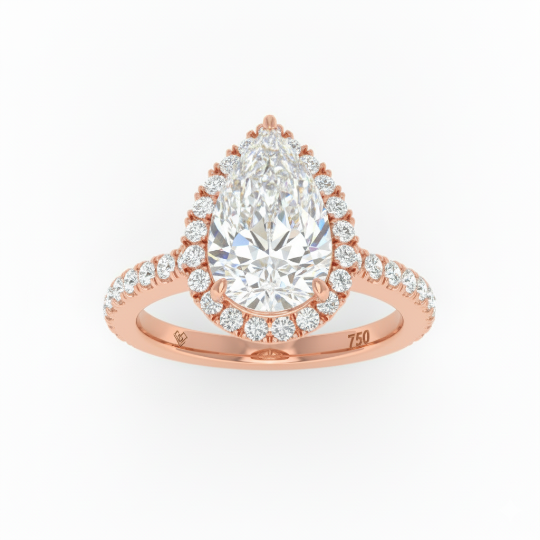 Bella Pear Cut Diamond Engagement Ring with Diamond Halo & Diamond Band