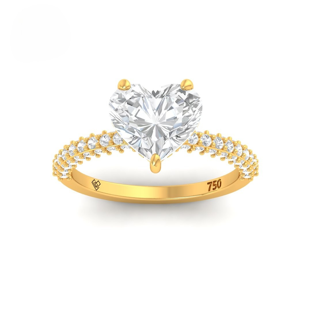 Bague de fiançailles Mia en diamant taille cœur avec halo de diamants cachés et anneau en diamant 3D