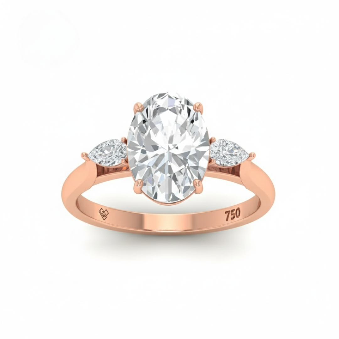 Sofia Oval Cut Diamond Engagement Ring With A Pear Cut Side Diamonds
