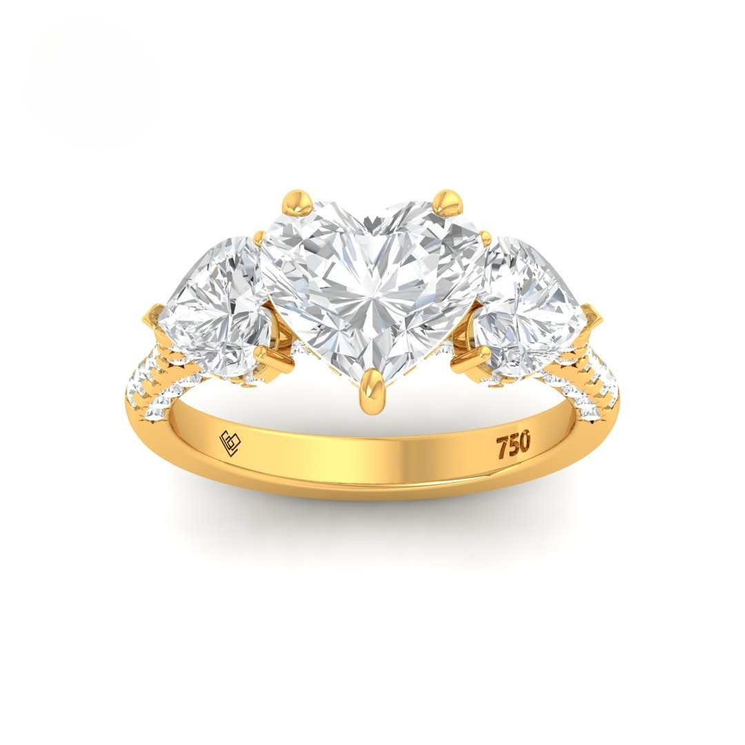 Victoria Heart Cut Diamond Engagement Ring with Heart Cut Side Diamonds and 3D Diamond Band