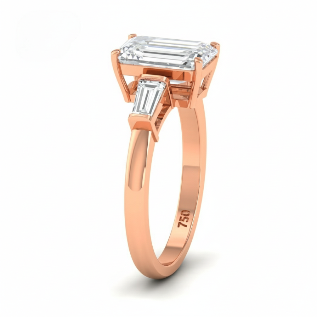 Mary Emerald Cut Diamond Engagement Ring with Tapering Baguette Cut Side Diamonds