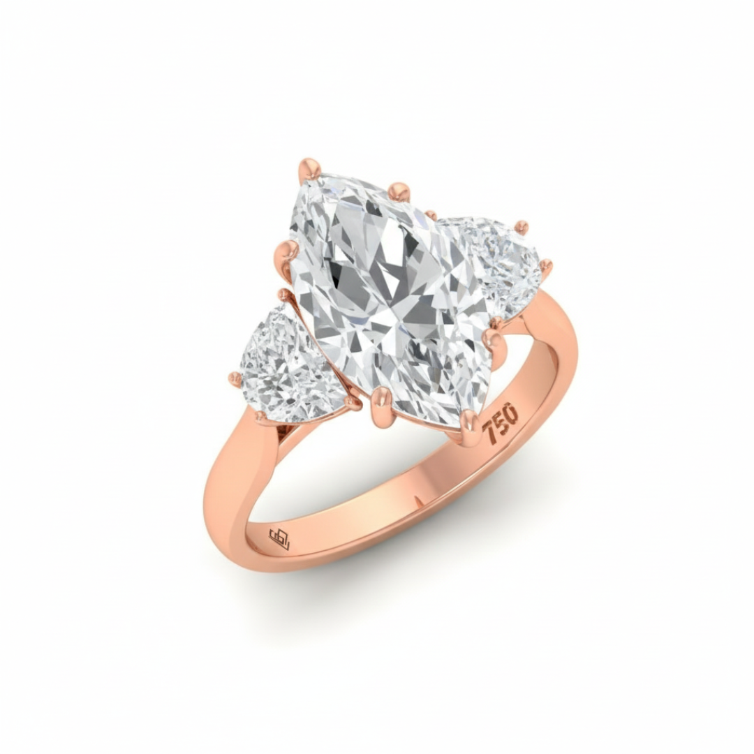 Kamala Marquise Cut Diamond Enagement Ring with Half Moon Cut Side Diamonds