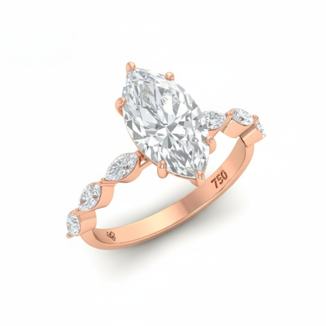 Kasandra Marquise Cut Diamond Engagement Ring With A Marquise Cut Diamond Band