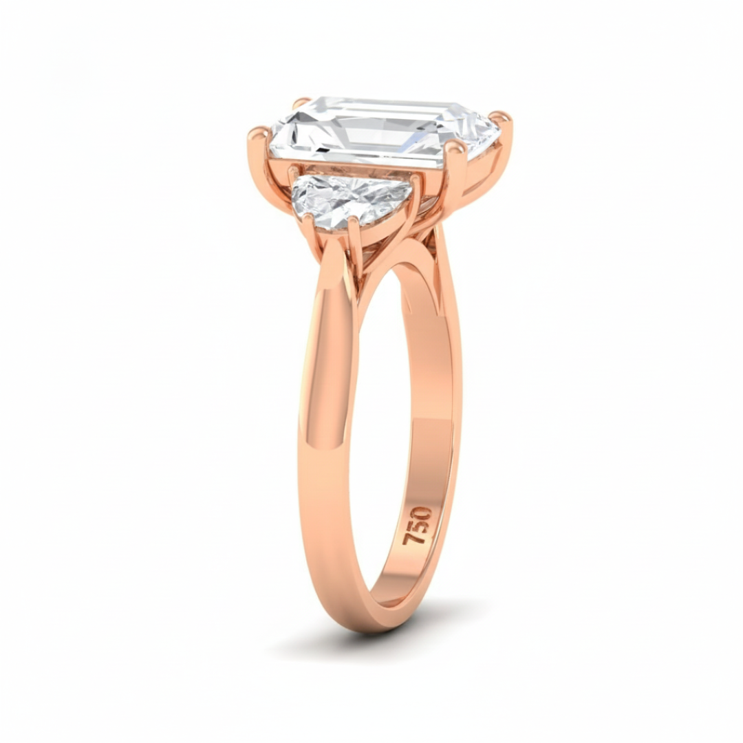 Kamala Radiant Cut Diamond Engagement Ring With Half Moon Cut Side Diamond