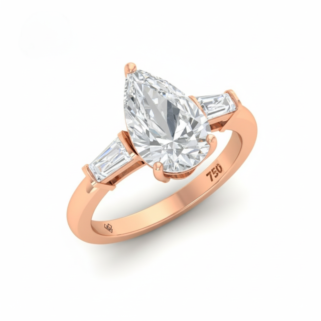 Mary Pear Cut Diamond Engagement Ring With Tapering Baguettes Cut Side Diamonds