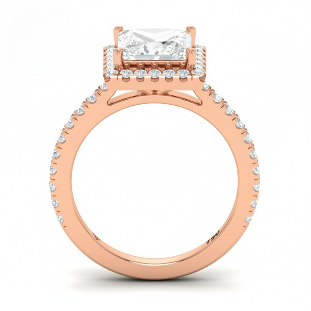 Bella Princess Cut Diamond Engagement Ring with Diamond Halo & Diamond Band