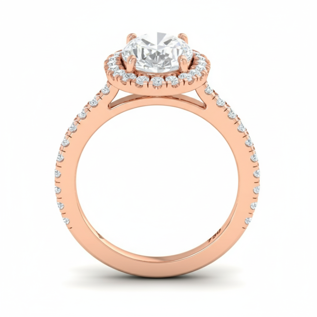 Bella Oval Cut Diamond Engagement Ring with Diamond Halo & Diamond Band