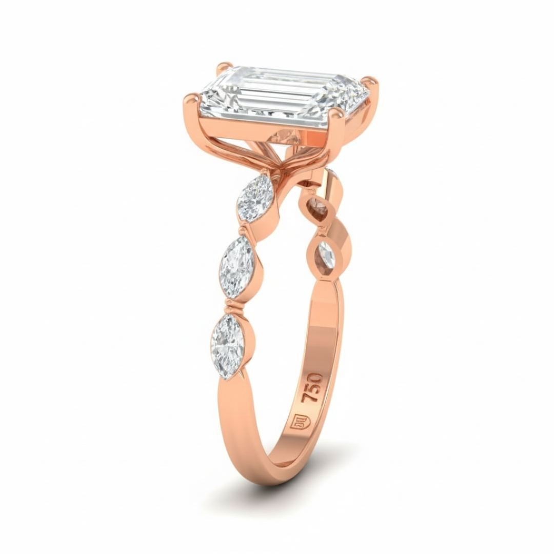 Kasandra Radiant Cut Diamond Engagement Ring With A Marquise Cut Diamond Band