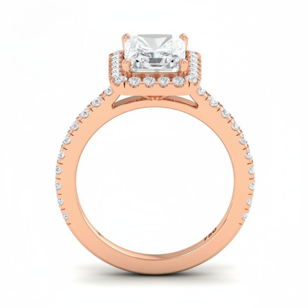 Bella Radiant Cut Diamond Engagement Ring with Diamond Halo & Diamond Band
