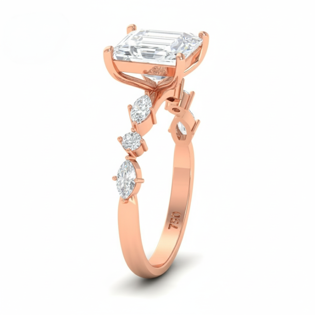 Elizabeth Princess Cut Diamond Engagement Ring With A Marquise and Round Cut Diamond Band