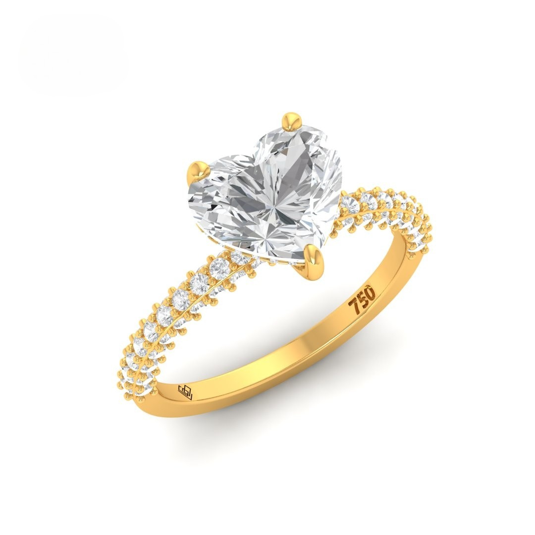 Bague de fiançailles Mia en diamant taille cœur avec halo de diamants cachés et anneau en diamant 3D