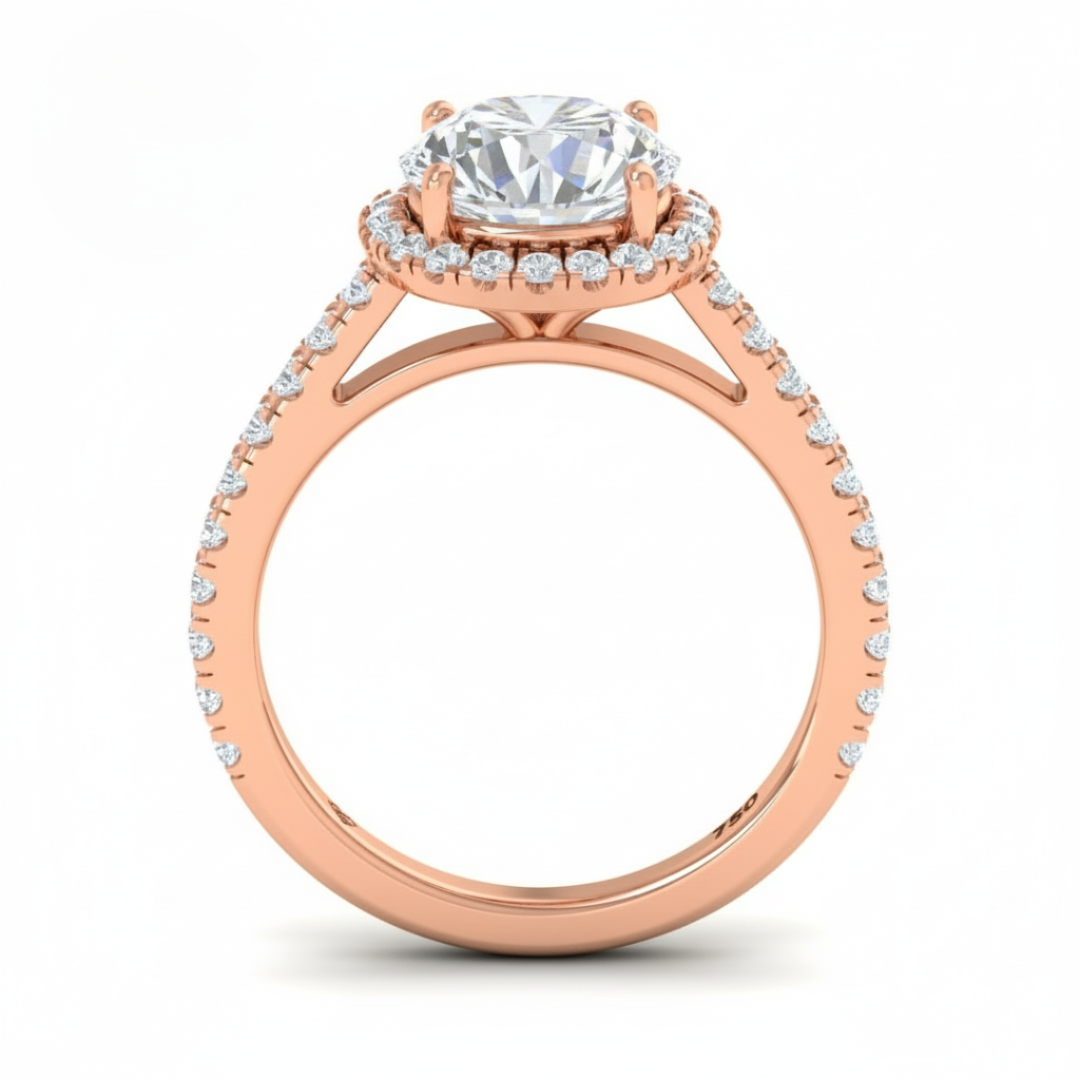 Bella Round Cut Diamond Engagement Ring with Diamond Halo & Diamond Band
