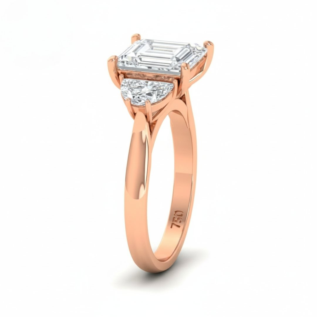 Kamala Princess Cut Diamond Engagement Ring with Half Moon Sides