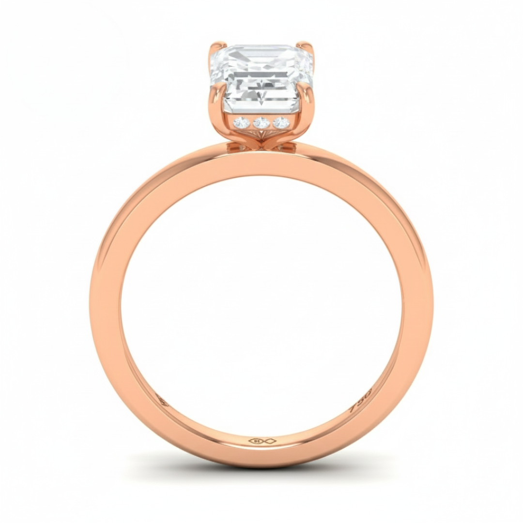 Léa Emerald Cut Diamond With Hidden Halo Engagement Ring