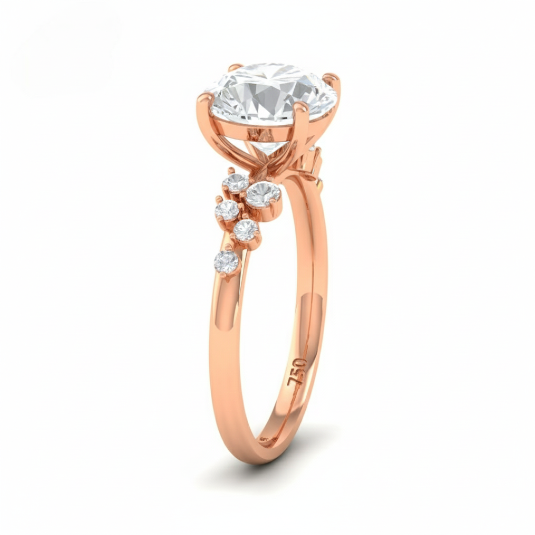Layla Round Brilliant Cut Diamond Engagement Ring With Diamond Accent Band