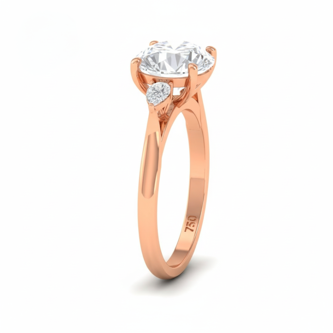 Bague de fiançailles Sofia en diamant rond taille brillant avec diamants latéraux taille poire