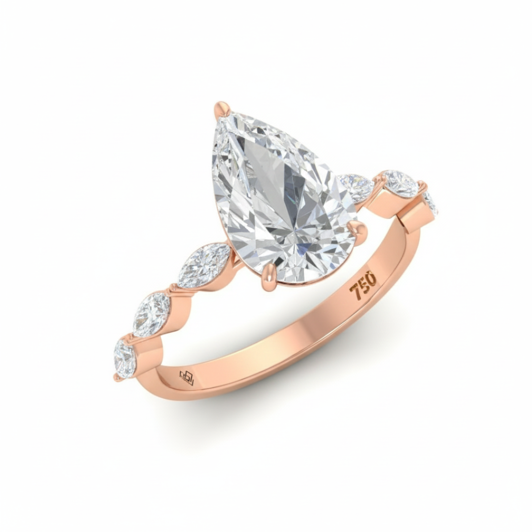 Kasandra Pear Cut Diamond Engagement Ring With A Marquise Cut Diamond Band
