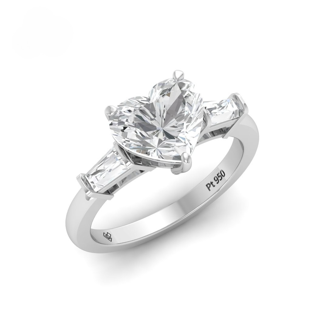 Mary Heart Cut Diamond Engagement Ring with Tapering Baguettes Cut Side Diamonds