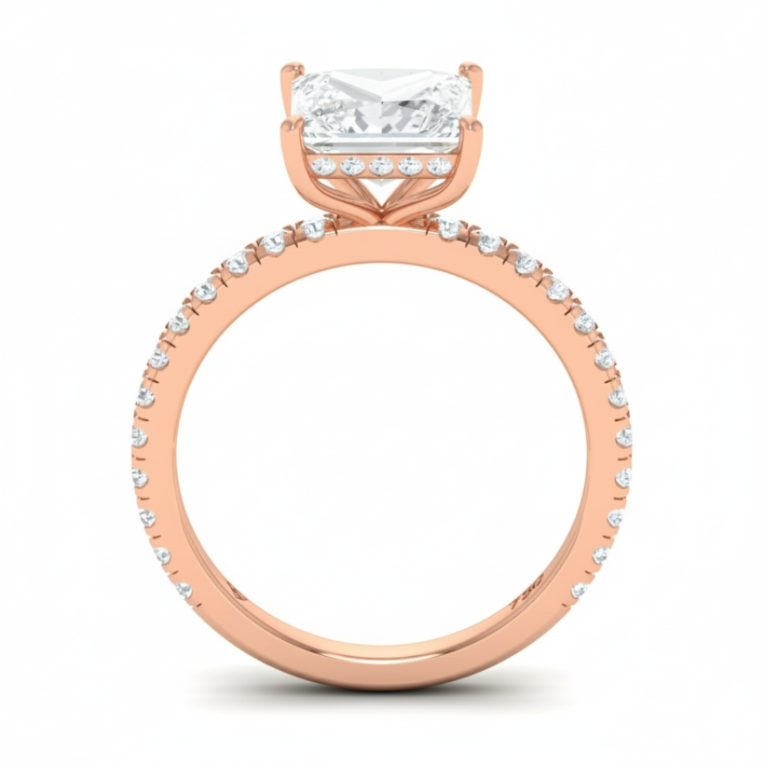 Chloé Princess Cut Diamond Engagement Ring with Diamond Hidden Halo and Diamond Band