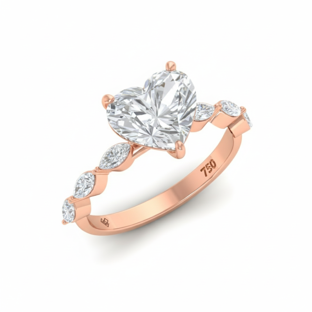 Kasandra Heart Cut Diamond Engagement RIng With A Marquise Cut Diamond Band