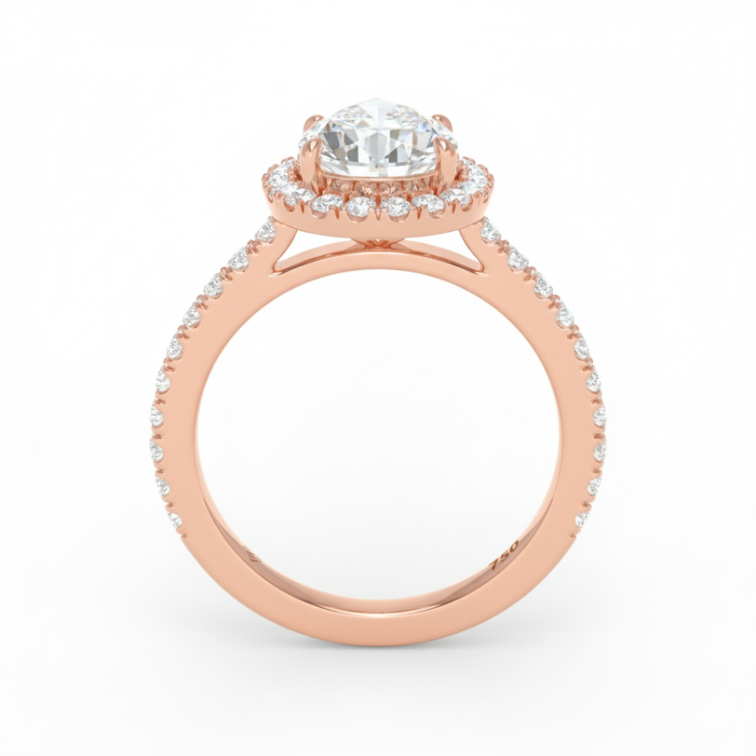 Bella Pear Cut Diamond Engagement Ring with Diamond Halo & Diamond Band