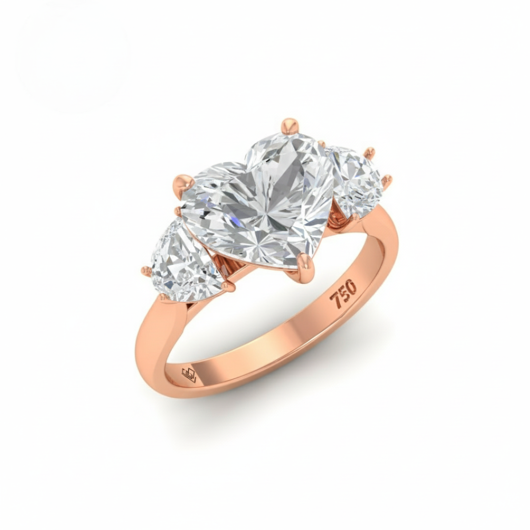 Kamala Heart Cut Diamond Engagement Ring with Half Moon Cut Side Diamonds