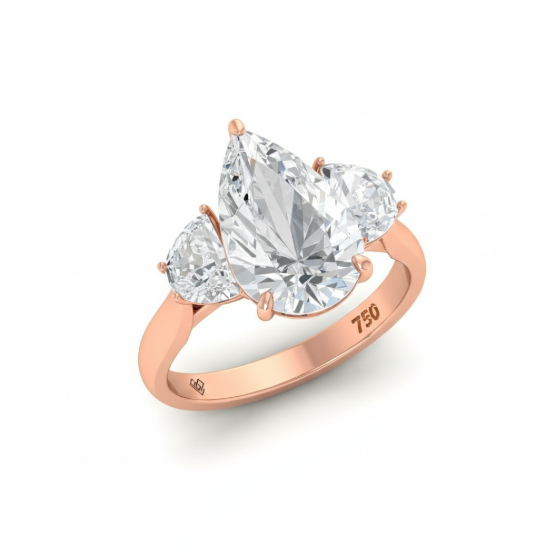 Kamala Pear Cut Diamond Engagement Ring With Half Moon Cut Side Diamonds