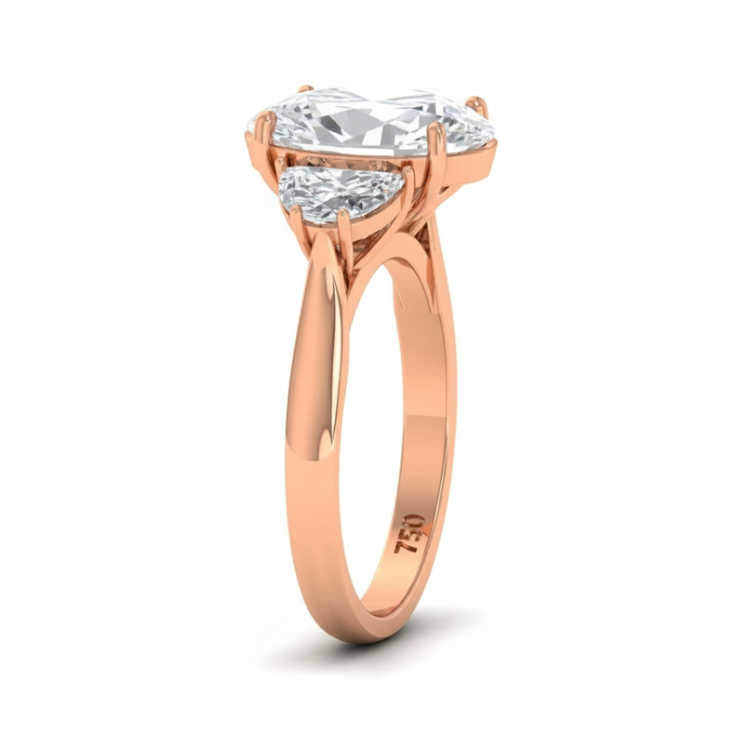 Kamala Oval Cut Diamond Engagement Ring with Half Moon Cut Side Diamonds