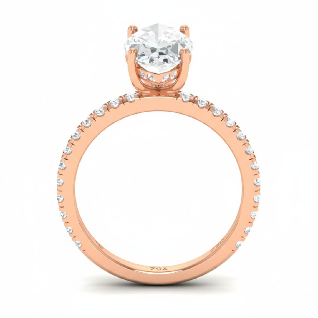 Chloé Marquise Cut Diamond Engagement Ring with Diamond Hidden Halo and Diamond Band