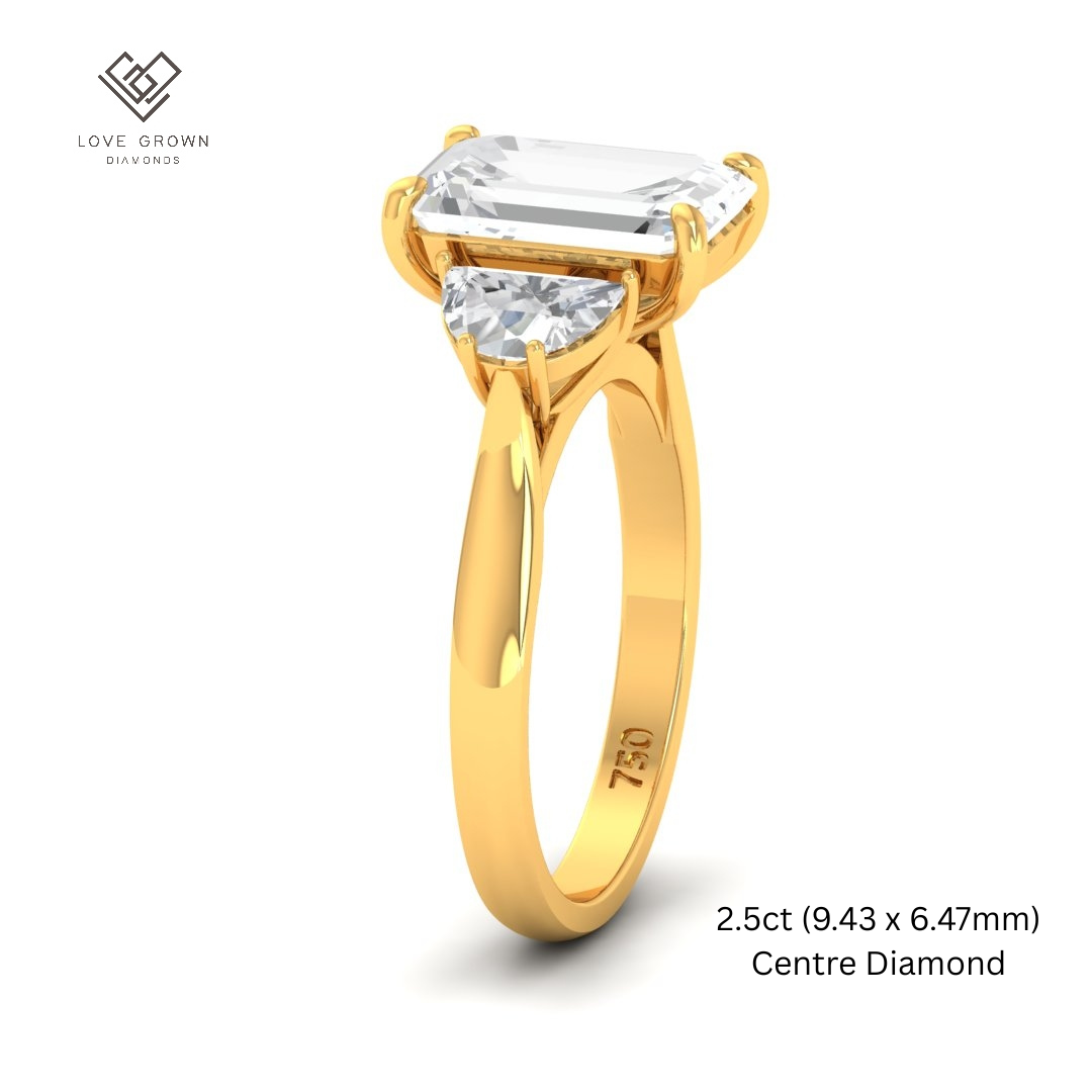 Kamala Emerald Cut Diamond Engagement Ring with Half Moon Cut Sides Diamonds