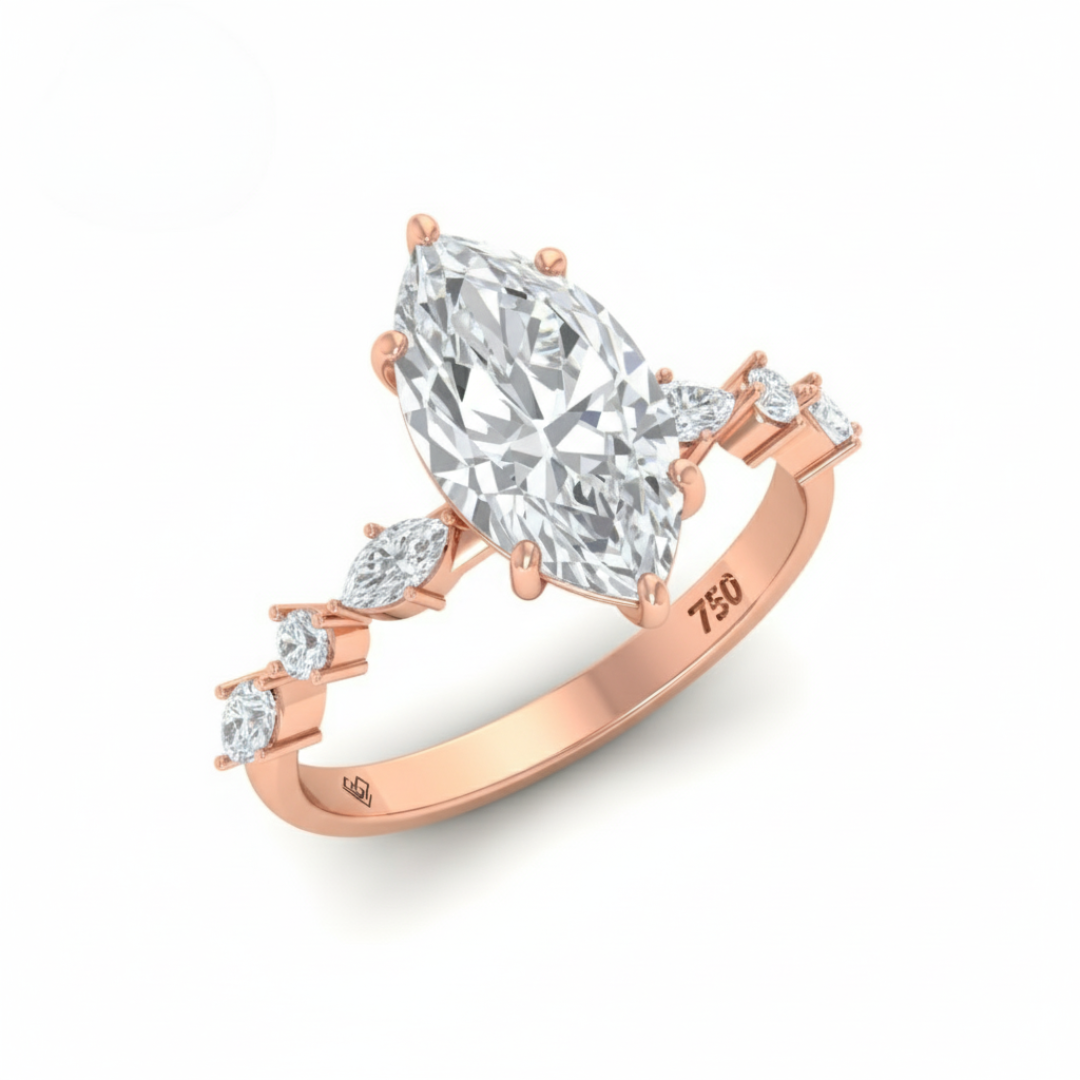 Elizabeth Marquise Cut Diamond Engagement Ring With A Marquise and Round Cut Diamond Band