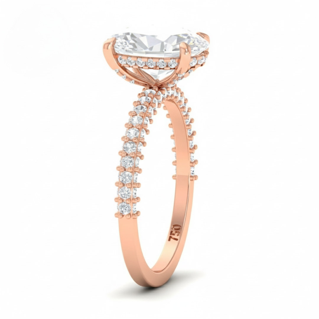 Mia Oval Cut Diamond Engagement Ring With Diamond Hidden Halo And 3D Diamond Band