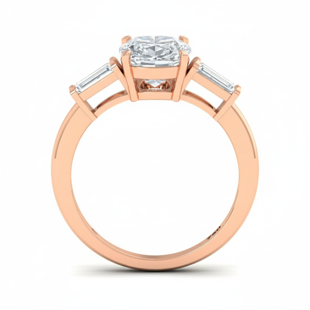 Mary Cushion Cut Diamond Engagement Ring with Tapering Baguette Cut Side Diamonds