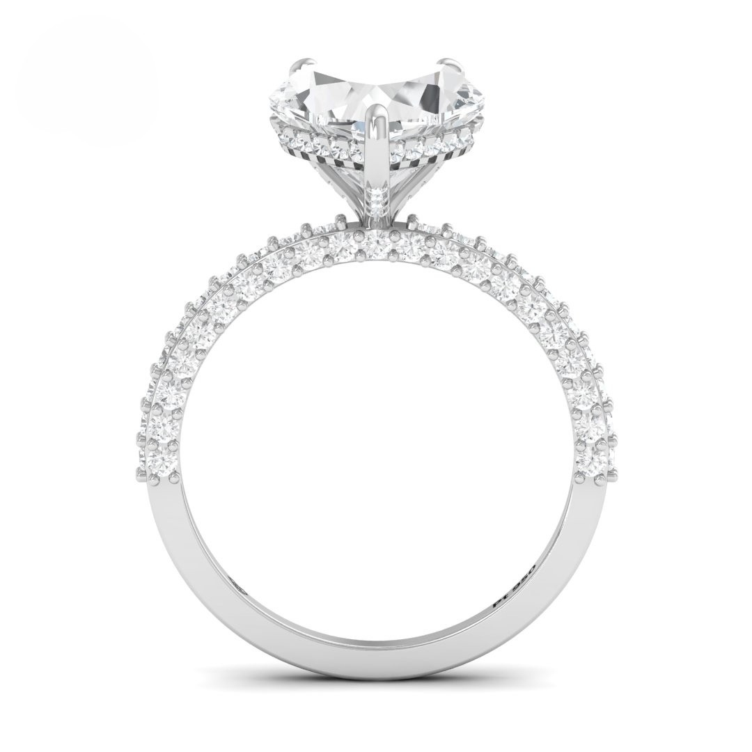 Bague de fiançailles Mia en diamant taille cœur avec halo de diamants cachés et anneau en diamant 3D