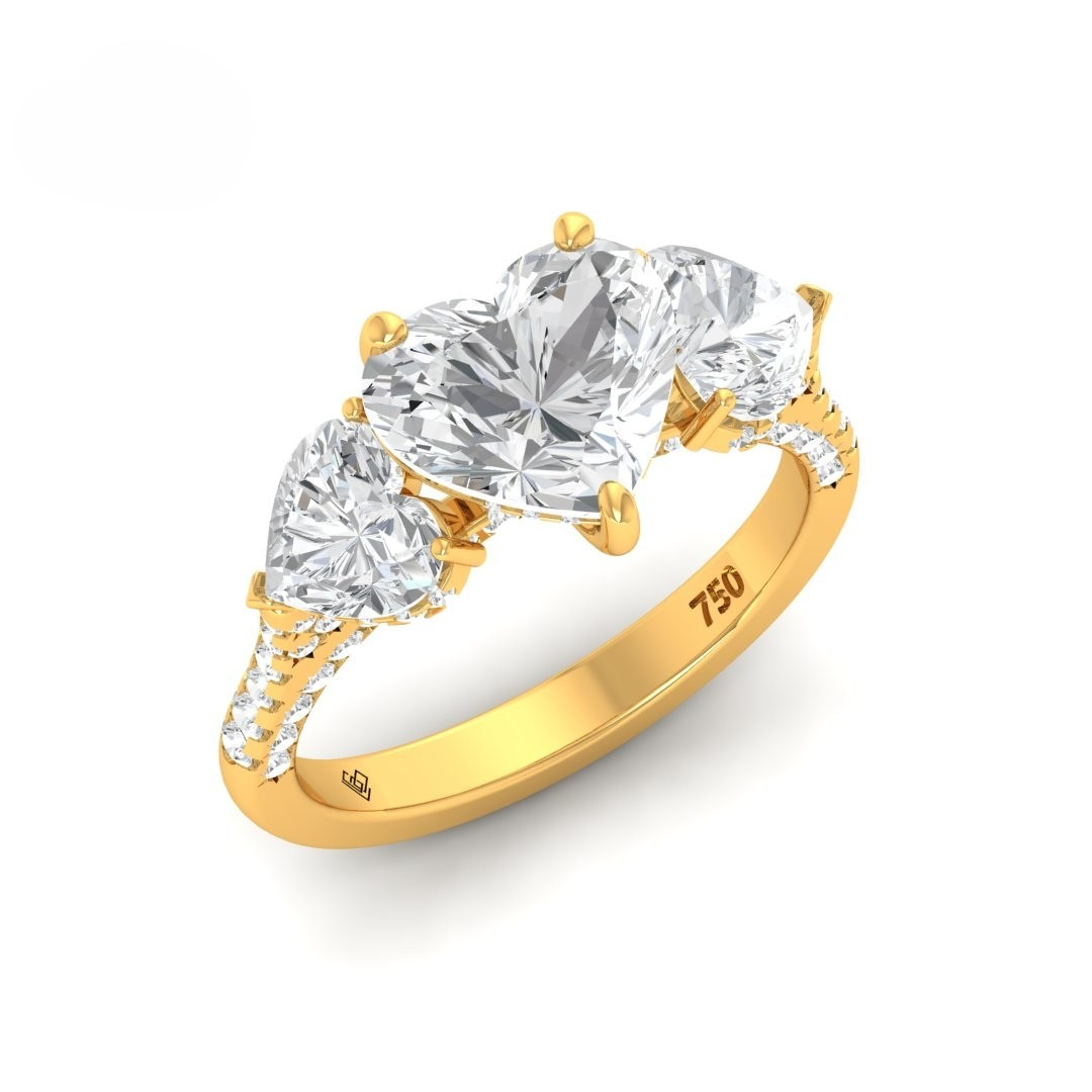 Victoria Heart Cut Diamond Engagement Ring with Heart Cut Side Diamonds and 3D Diamond Band