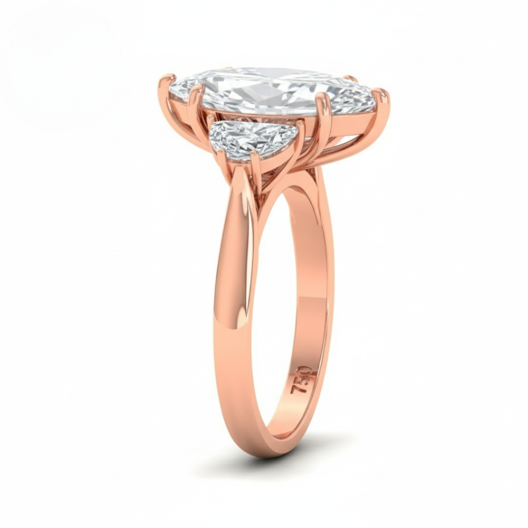 Kamala Marquise Cut Diamond Enagement Ring with Half Moon Cut Side Diamonds
