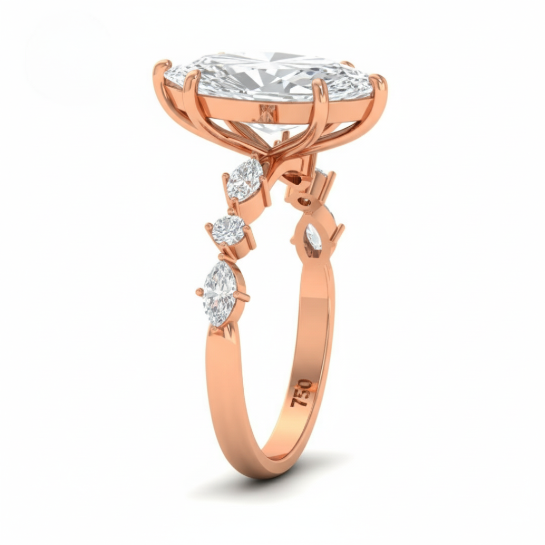Elizabeth Marquise Cut Diamond Engagement Ring With A Marquise and Round Cut Diamond Band
