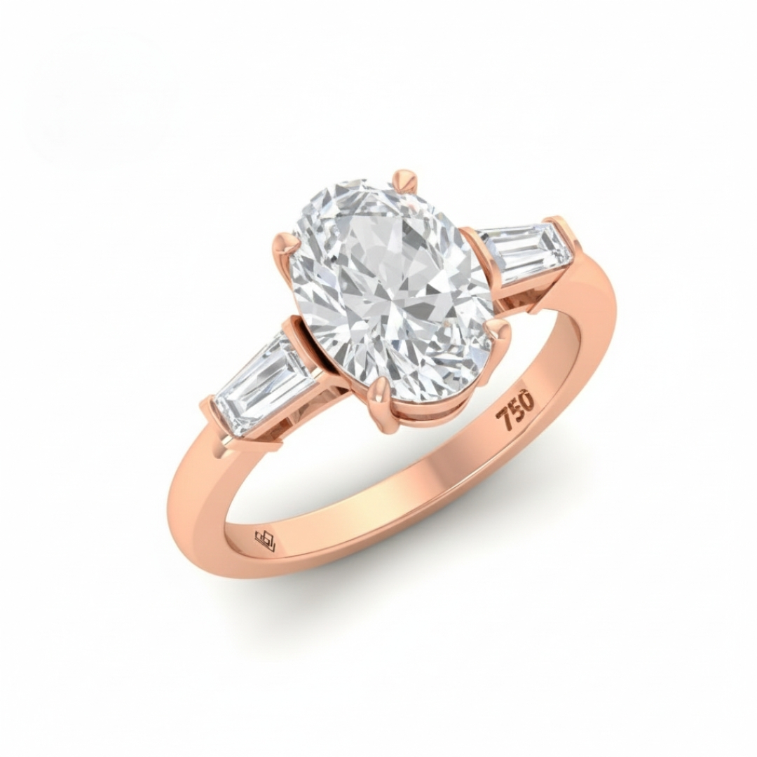 Bague de fiançailles Mary avec diamant ovale et diamants taille baguette sur les côtés
