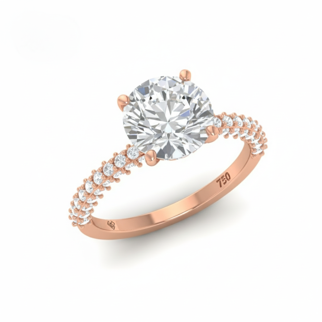 Mia Round Brilliant Cut Diamond Engagement Ring With Diamond Hidden Halo And 3D Diamond Band