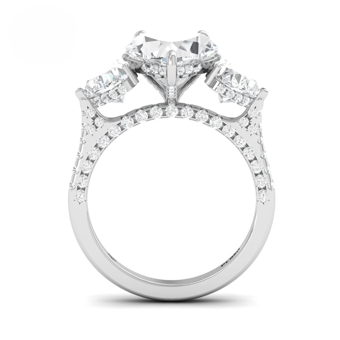 Victoria Heart Cut Diamond Engagement Ring with Heart Cut Side Diamonds and 3D Diamond Band