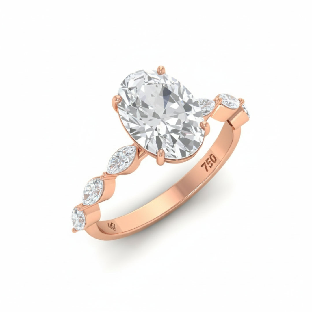 Kasandra Oval Cut Diamond Engagement Ring With A Marquise Cut Diamond Band