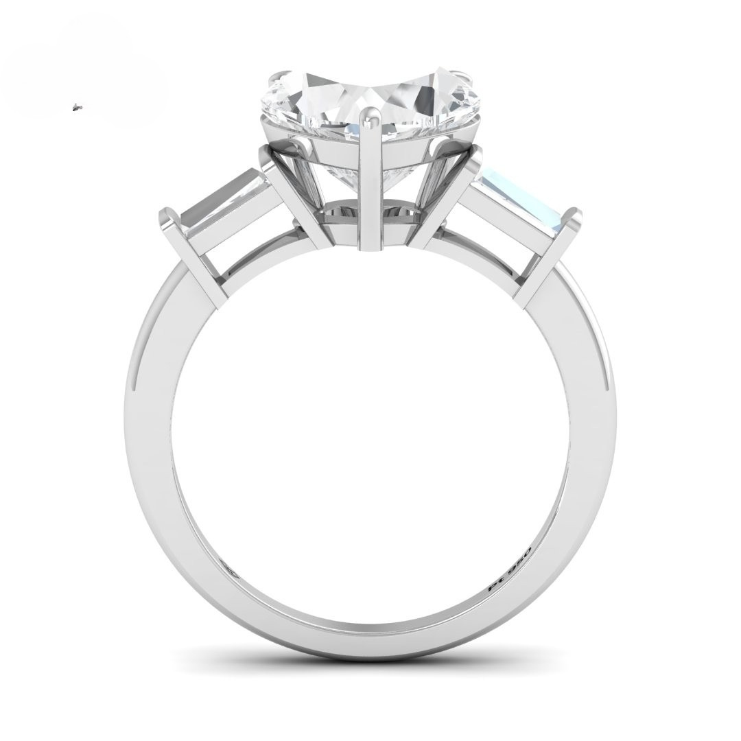 Mary Heart Cut Diamond Engagement Ring with Tapering Baguettes Cut Side Diamonds