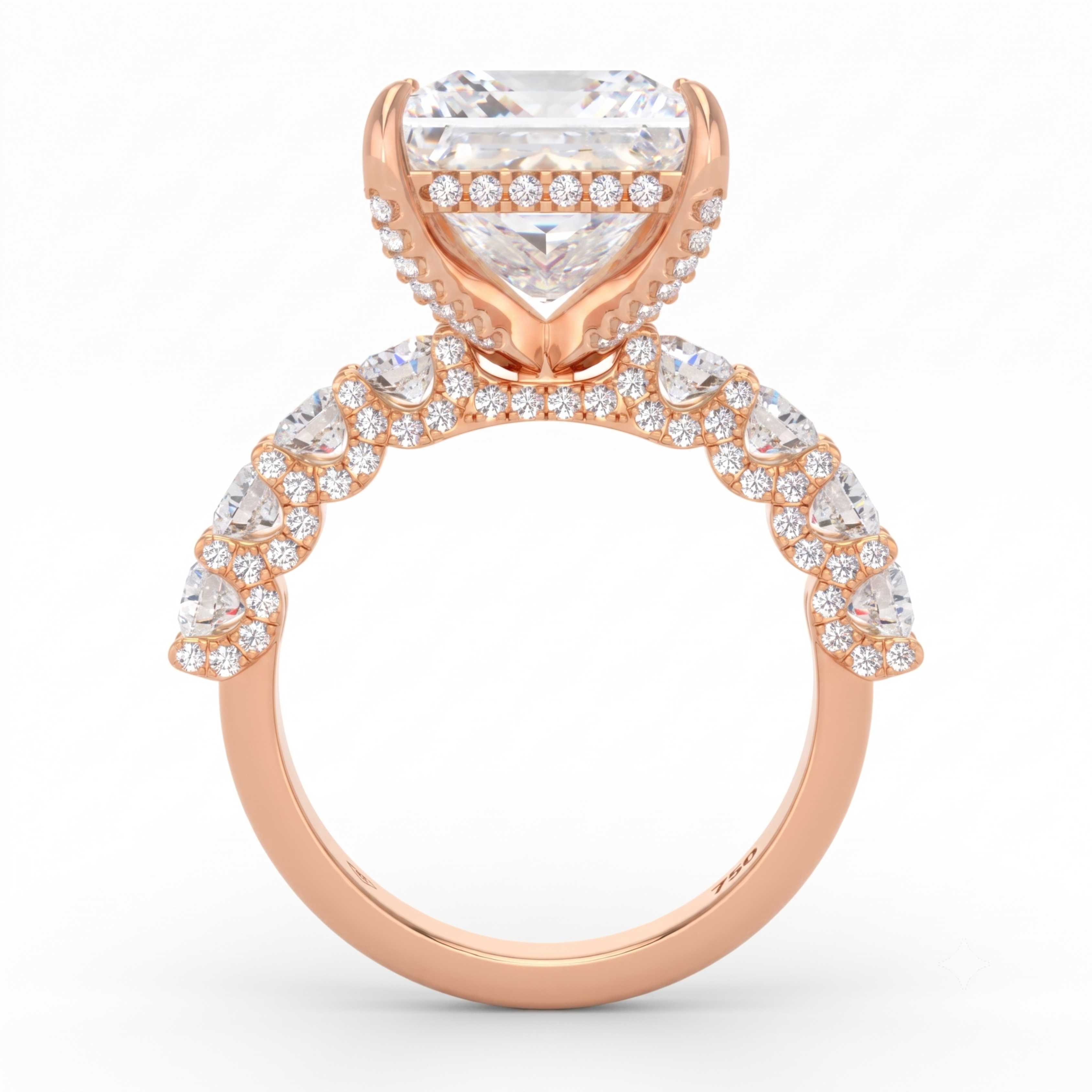 Juliette Princess Lab-Grown Diamond Engagement Ring featuring a Half-Set Diamond Band, Hidden Halo, and Pavé U-Shaped Prong Setting