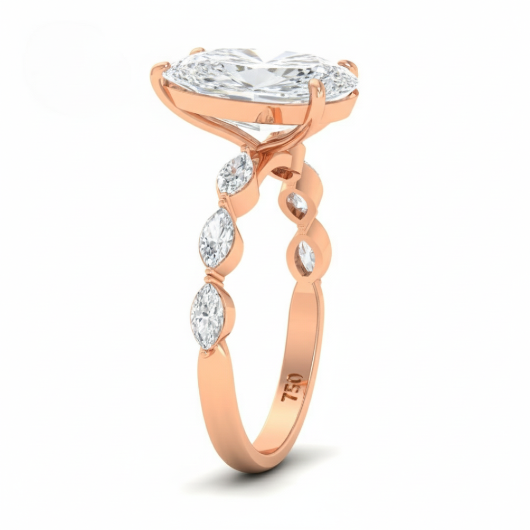 Kasandra Pear Cut Diamond Engagement Ring With A Marquise Cut Diamond Band