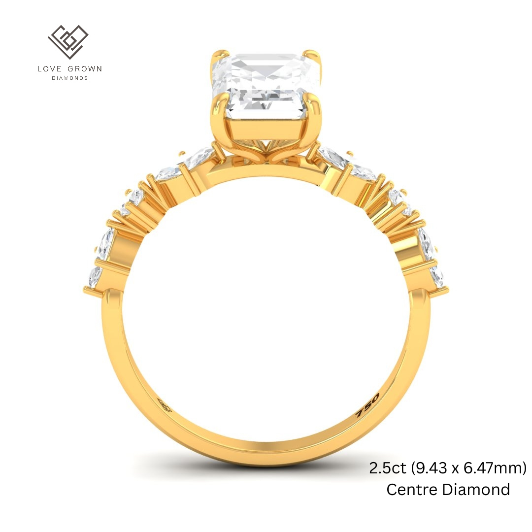 Elizabeth Emerald Cut Diamond Engagement Ring With A Marquise and Round Cut Diamond Band