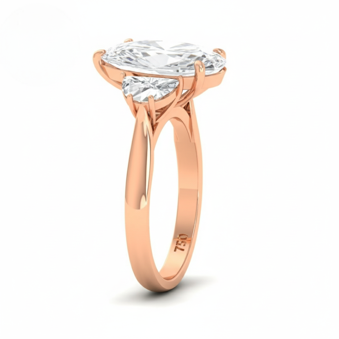 Kamala Pear Cut Diamond Engagement Ring With Half Moon Cut Side Diamonds