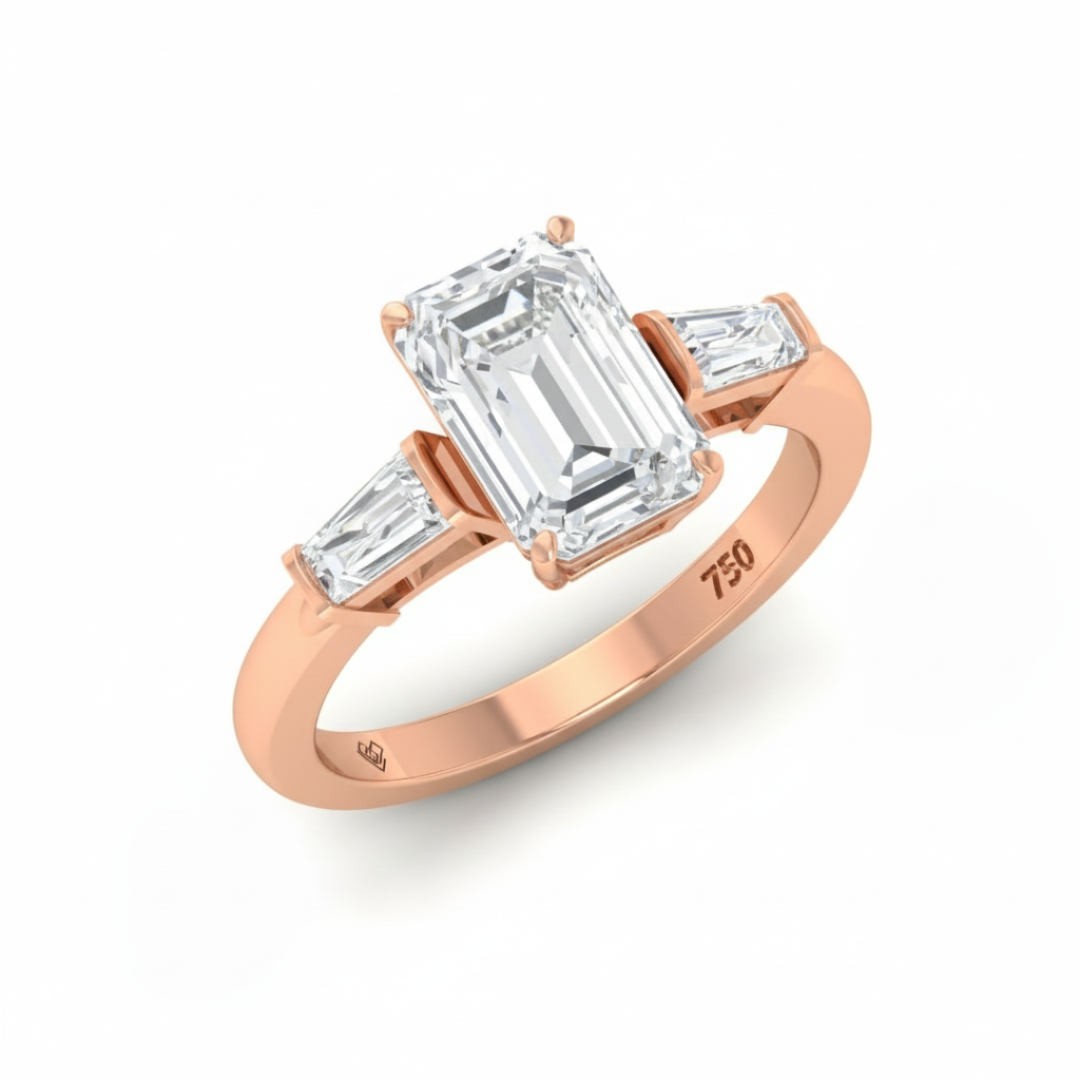 Mary Emerald Cut Diamond Engagement Ring with Tapering Baguette Cut Side Diamonds