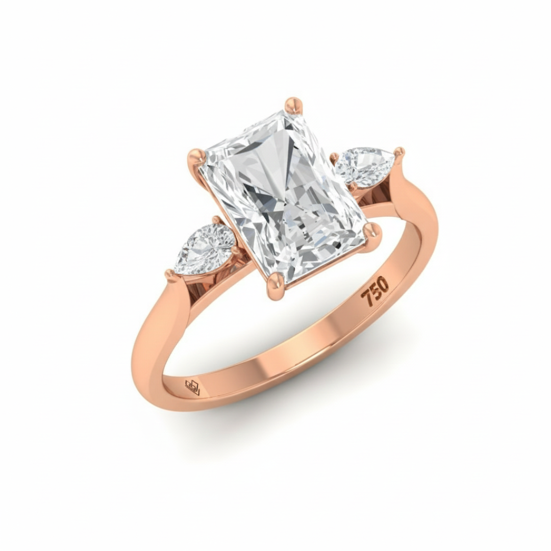 Sofia Radiant Cut Diamond Engagement Ring With A Pear Cut Side Diamonds