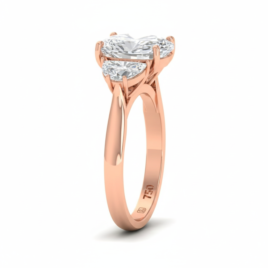 Kamala Cushion Cut Diamond Engagement Ring with Half Moon Cut Side Diamonds