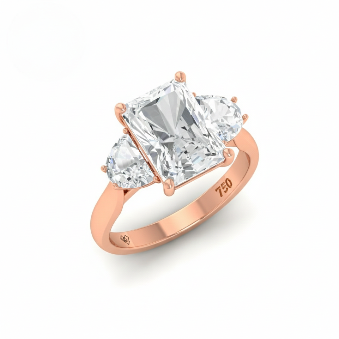 Kamala Radiant Cut Diamond Engagement Ring With Half Moon Cut Side Diamond